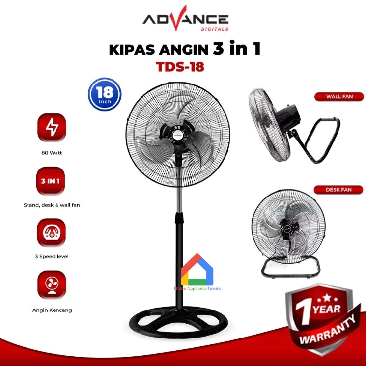 Kipas Angin Advance Berdiri TDS 18 Multifungsi 3 in 1 (18 Inch)